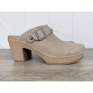 Aetrex Corey Clog Shoes Sz 7.5-8 Beige Suede Comfort Cork Heel EU 38 Mule